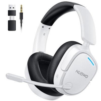 NUBWO Wireless Gaming Headset with Mic, 20ms Latency, 80Hr, Zero White/Black