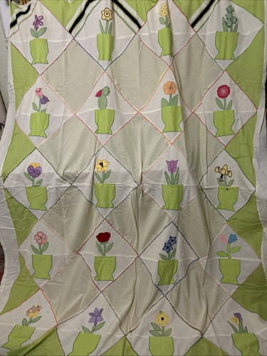 Vintage 1940's Folk Art Applique Quilt Top Every Block Unique Must See Cute