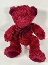 Russ Berrie ROSETTA Teddy Bear 9" Burgundy Maroon Red Sparkle Tinsel Plush Bow
