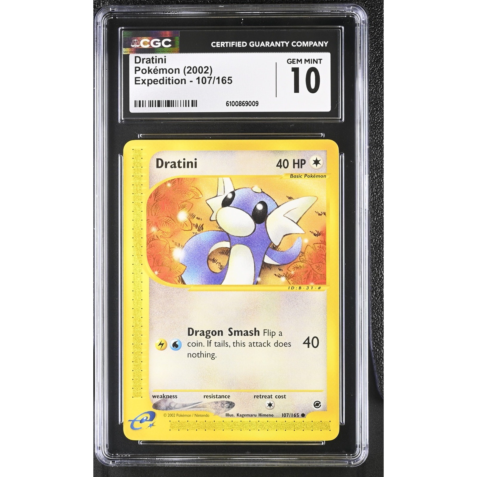 CGC 10 GEM MINT Dratini 107/165 Pokémon Expedition Non Holo Graded Card (PSA)