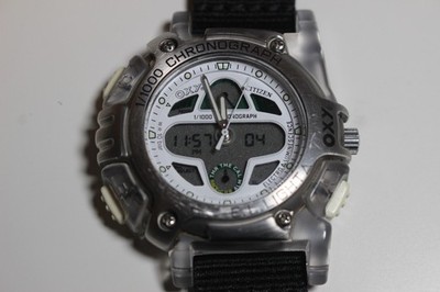Citizen Oxy 1/1000 Chronograph Ana Digi Watch C400-L17629 Clear Case - READ DESC