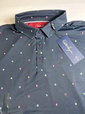 Walter Hagen P11 Men's Large Navy Geo Sailing Print Polo Shirt NWT UPF50+Stretch