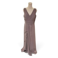 Azazie Julianna Chiffon V-Neck Floor-Length Bridesmaid Dress Taupe Womens Sz 12
