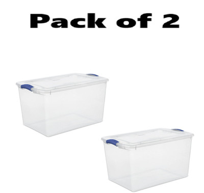 (Pack of 2) Stackable Plastic Tote Box Storage Containers Bin 66 Quart, Storage