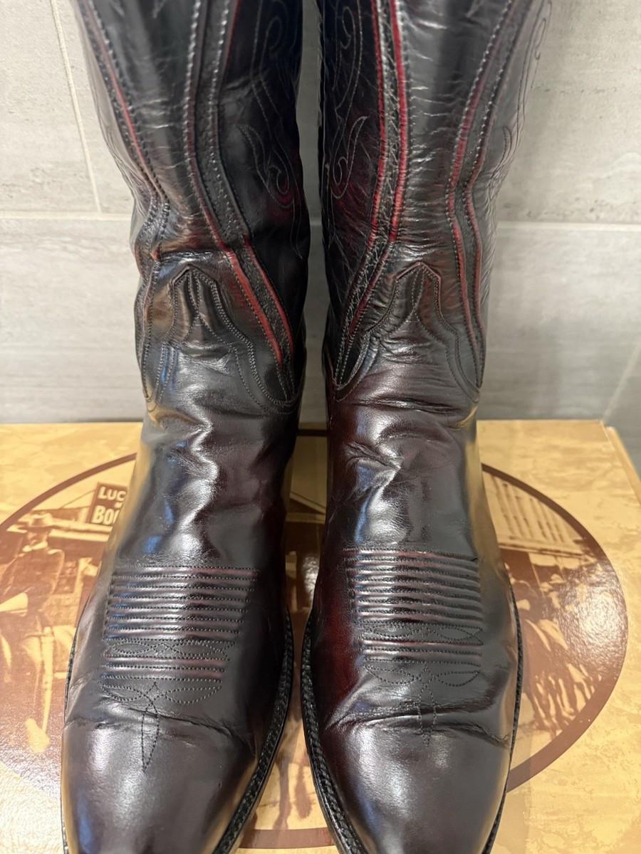 MEN'S LUCCHESE HANDMADE CLASSICS EXOTIC BLACK CHERRY SEVILLE GOAT BOOTS 15 D View 3