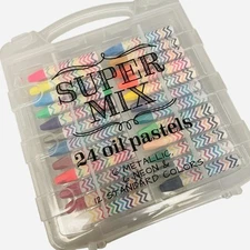 Super Mix 24 Oil Pastels: 6 Metallic 6 Neon & 12 Standard Colors with Case