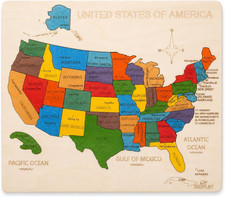 USA Map Wooden Jigsaw Puzzle for Kids  44 Puzzle Pieces  Learning  Educationa