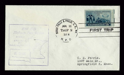 #ad Highway Post Office HPO Sioux Falls MN to Philip SD Trip 2 Jan 11 $2.24