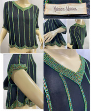 VTG 70s Nieman Marcus Judith Ann Creations SM 100% Silk Beaded Top Deco Gatsby