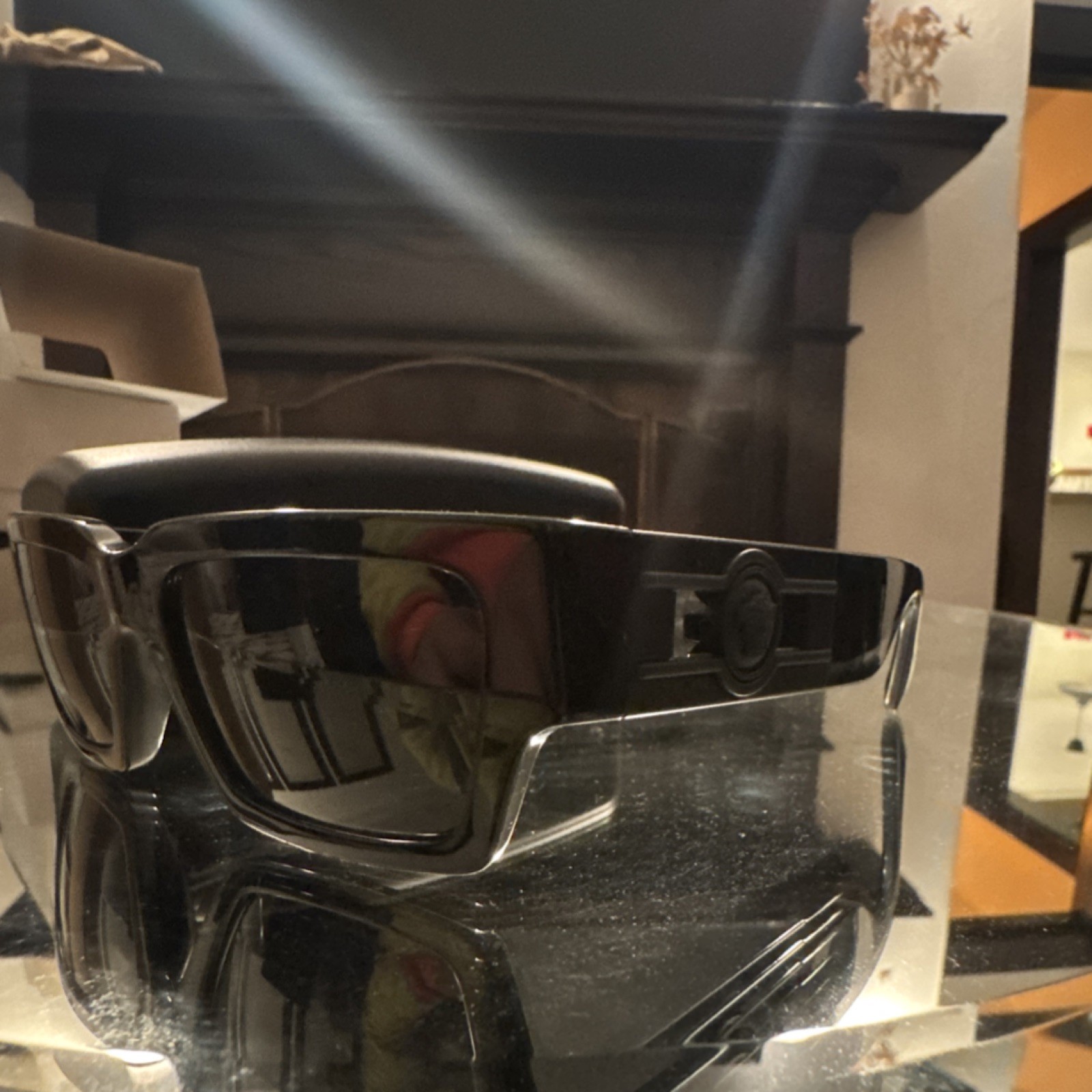 Versace Square Sunglasses Black Plastic Men's Gray Tinted Designer Medallion thumbnail 5