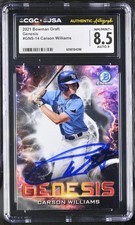 CARSON WILLIAMS SIGNED 2021 BOWMAN DRAFT GENESIS CARD #GNS-14 CGC 8.5 JSA 9 AUTO