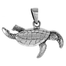 925 Sterling Silver Sea Turtle Pendant 19mm Tall with 18 to 24 Inch Chain