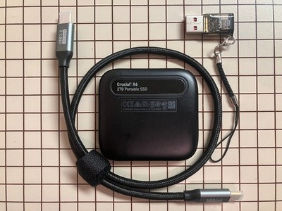 2TB External Hard Drive Crucial X6 SSD   Cable & Adapter USB 3.2