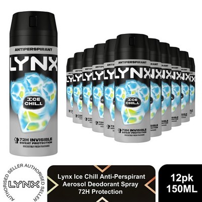 Lynx Ice Chill Anti Transpirant Body Spray 150ml 12er Pack Herren 72H Schutz