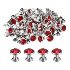 60 Sets Rhinestone Rivets, 8mm Crystal Rivets Leather Rivets, Red