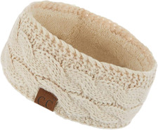 Winter Fuzzy Fleece Lined Thick Knitted Diagonal Stripes Criss-Cross Pattern Hea