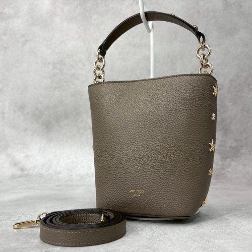 JIMMY CHOO Star Studs Leather 2-Way Shoulder Bag Grey Authentic Used From Japan