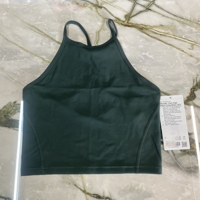 Lululemon Wunder Train hochgeschlossenes Tanktop gekreuzter Rücken UK-Größe 10 Dark Forest 