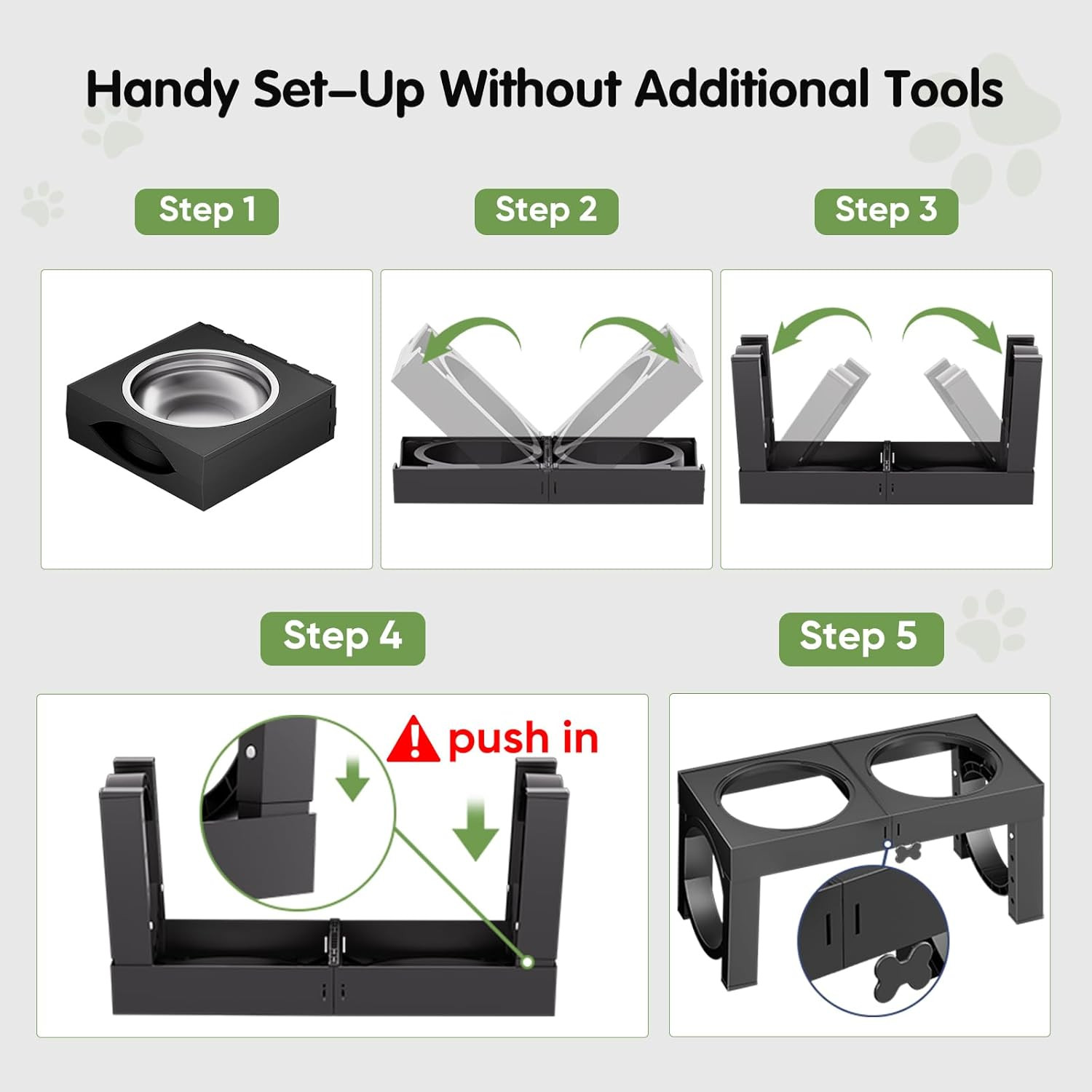 Adjustable Elevated Dog Bowl Stand for Large and Medium Breeds, Black