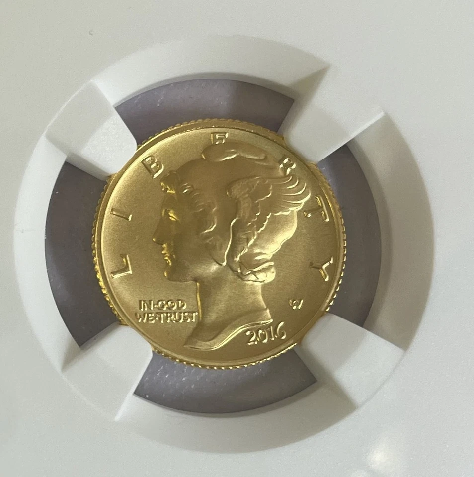 2016-W 24k Gold Mercury 1/10 oz. 10 Cents NGC SP70. Free shipping. - Image 3 of 4