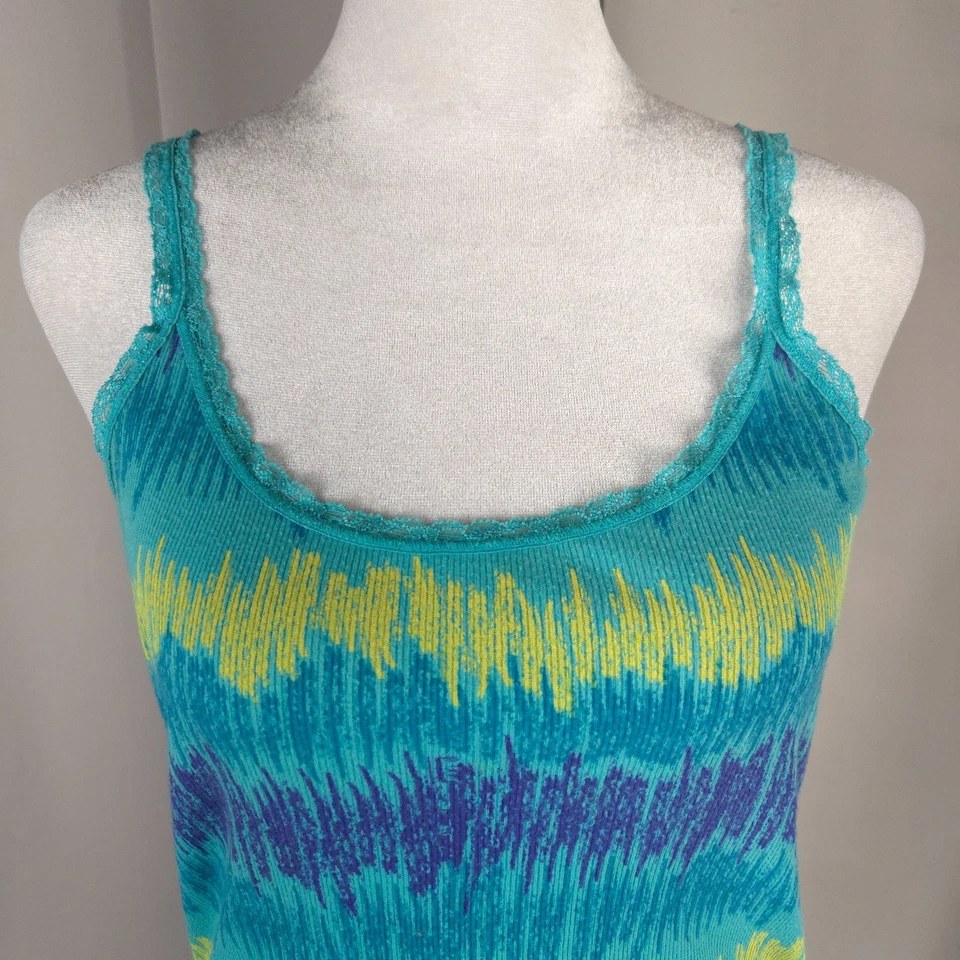 Lilus Топ женщин большой бирюзовый ребристый кружева бак без рукавов наслоения Summer повседневный - Изображение 2 из 4