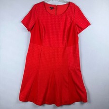 Talbots Mini Dress Textured Geometric Womens Size 14W Cap Sleeves Pockets Red