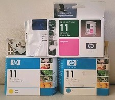 SET of 3 Genuine HP 11 Cyan Magenta Yellow Ink Cartridges, Expired, NEW OEM