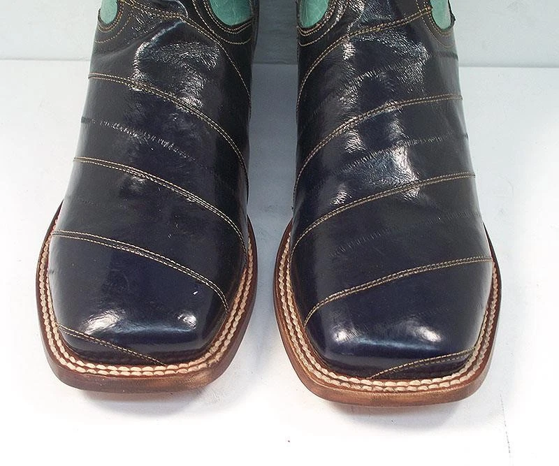 Botas occidentales Dan Post para hombre 12 D anguila negras azules punta cuadrada ancha Foto 2 de 4