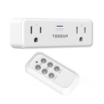 TESSAN Remote Control Outlet Plug, Wireless Light Switch with 2 White 