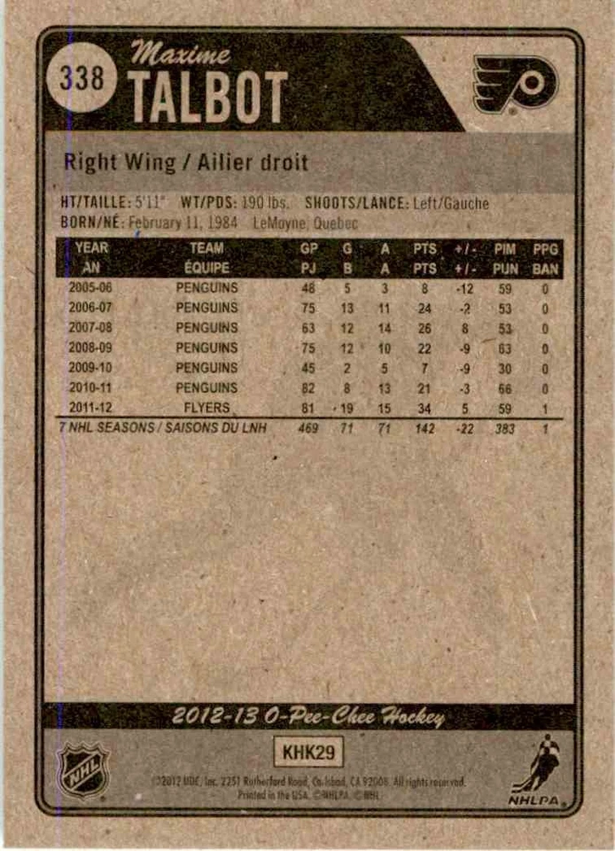 2012-13 O-Pee-Chee Maxime Talbot #338 - Image 2 of 2