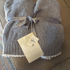Barefoot Dreams Blanket CozyChic Contrast Trim Throw 45  x60  - Warm Gray/White