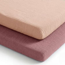 Muslin Cotton Bassinet Sheets 2 Pack, Mauve and Blush Soft, Breathable, 100...