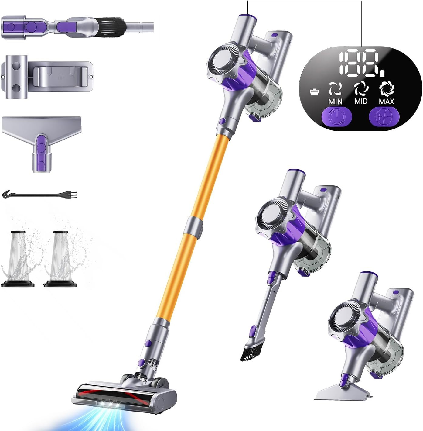 Cordless Vacuum Cleaner, 450W 40Kpa Powerful Stick Vacuum, Up to 50Mins Gold