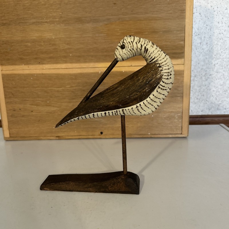 Hand Carved Antique Style Preening Lesser Yellowlegs  Shorebird Decoy