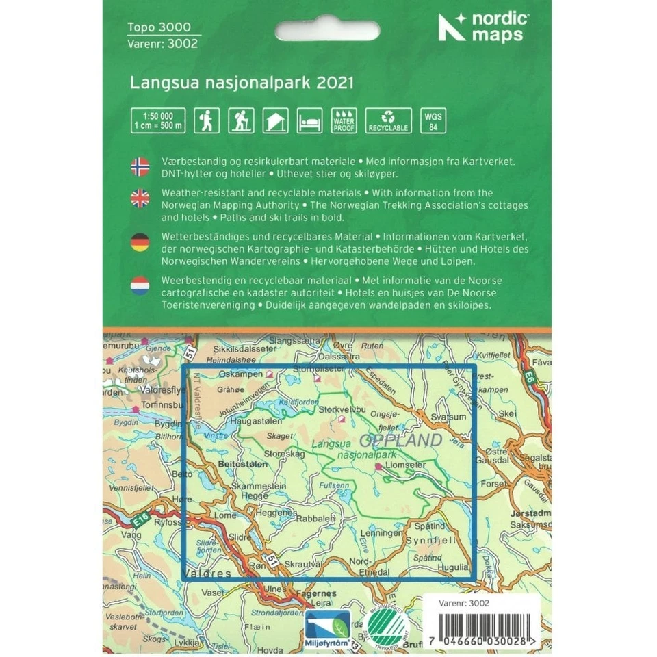 Norway Langsua National Park map 3002 1:50,000 walking hiking ski trails accom. - Image 4 of 4