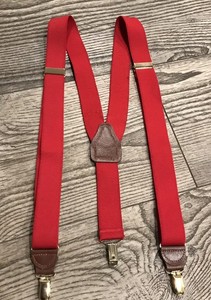  Vintage Pelican Red Elastic Suspenders Leather Gold Bars 