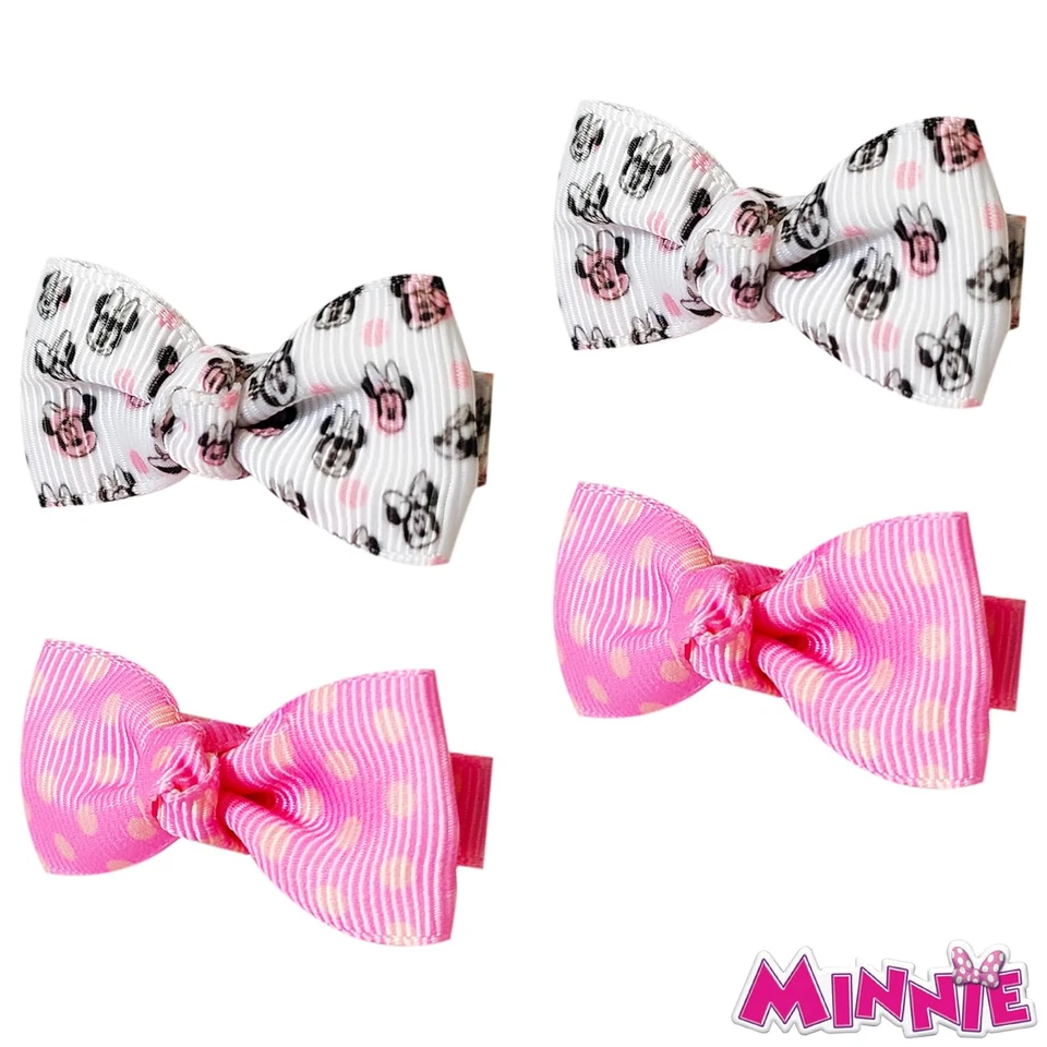 Baby Girl Hair Clip, Minnie Mouse, Pink/White, 4 Pieces, Soft Fabric, Fully Line - Image 2 of 4