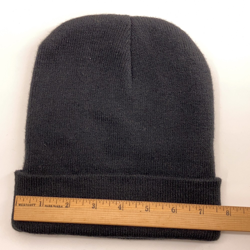 Plain black thin machine knit winter cuff cap - image 4
