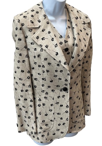 Vintage 70s Ernest Strauss Floral Blazer & Vest S/M Beige Black Disco EUC Rare - Picture 3 of 14