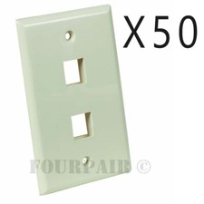50 Pack Lot Keystone 2 Hole Port Jack Network Wall Face Plate CAT5e CAT6 Almond