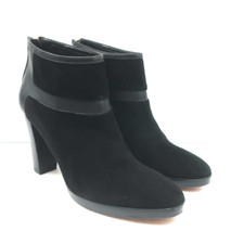 Loro Piana Platform Booties Black Leather &amp; Suede Size 37.5 High Heel Ankle Boot