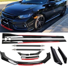 Gloss Black Strut Rod Front Bumper Lip Spoiler Splitter For Honda Civic Si EX LX
