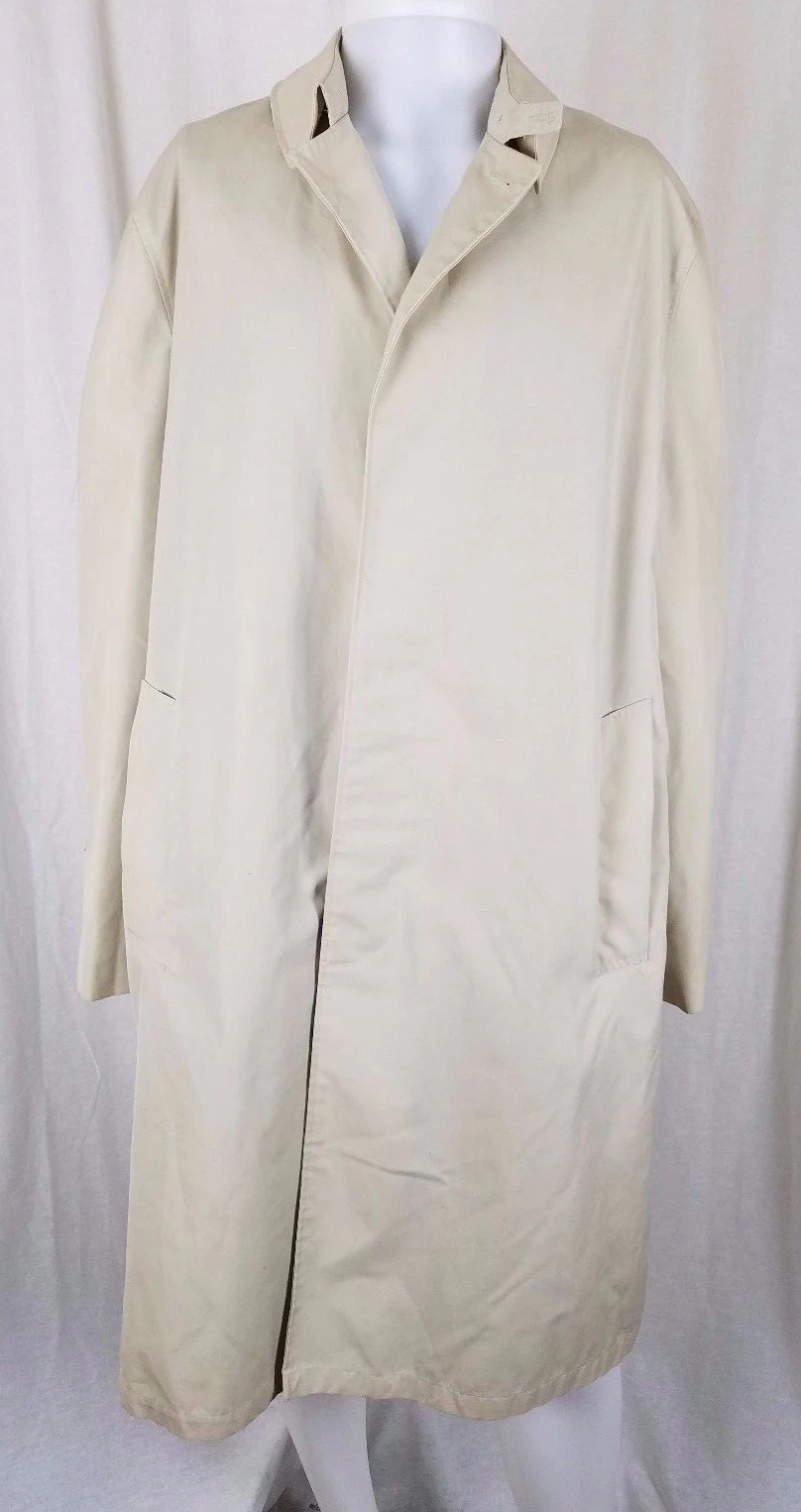 Vintage Brent Placket Front Lightweight Rain Trench Coat Mens M L Plaid Lining