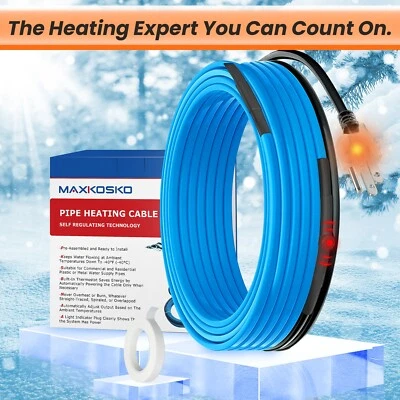 MAXKOSKO 40ft Heated Water Hose and Pipe Heating Cable with Thermostat, 120V