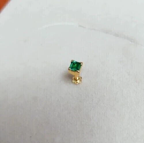 Pin perforador nariz tornillo esmeralda real princesa 0,50 quilates oro amarillo real 14 k Foto 4 de 4