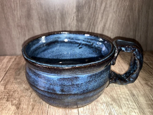 Glazed Mug Blue Studio Art ~ Pottery Large Soup Bowl/Mug ~ Hand Made ~ Signed