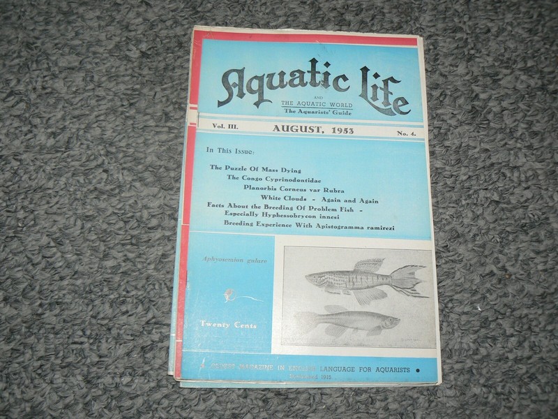  Aquatic Life   Aquarium Magazine  August 1953  V 3 N 4  mint Vintage