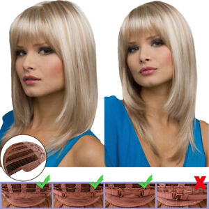 Damen Kurz Perucke Gold Glatt Haar Echthaar Gerade Pony Perucken Bob Party Wig Ebay