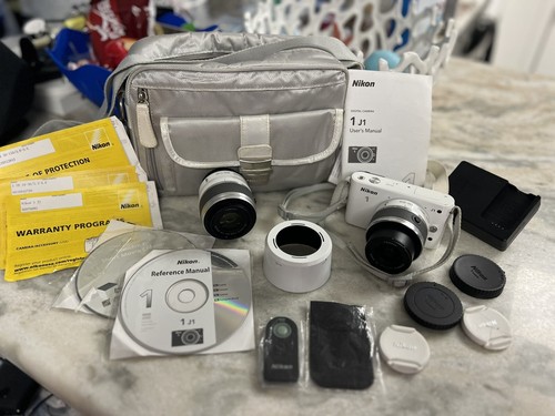 Nikon 1 J1 White Digital Camera w/ 13-30mm & 30-110mm Lenses, Battery & Charger