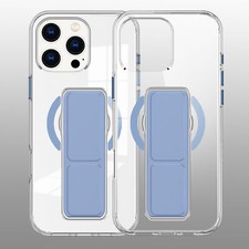 For iPhone 13 14 15 16 Pro Max Grip Clear Case with Phone Stand Slim Shockproof